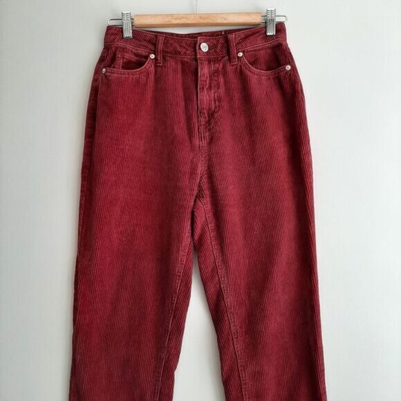 BDG Urban Outfitters High-Rise Mom Corduroy Pants Burgundy Red Sz 26 - Picture 3 of 10